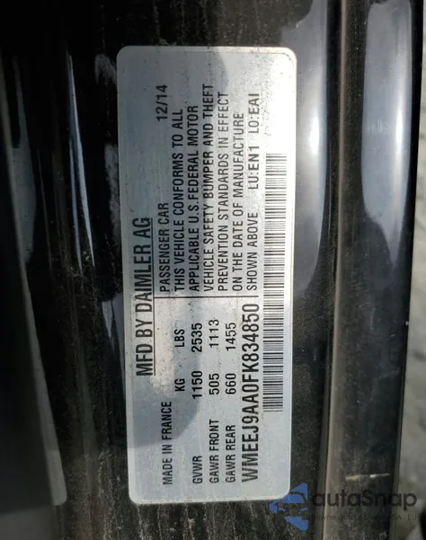 2015 Smart Fortwo z USA, uszkodzony, nr VIN WMEEJ9AA0FK834850